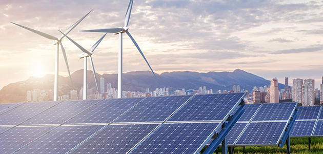 Energ&iacute;a de turbinas e&oacute;licas y solares