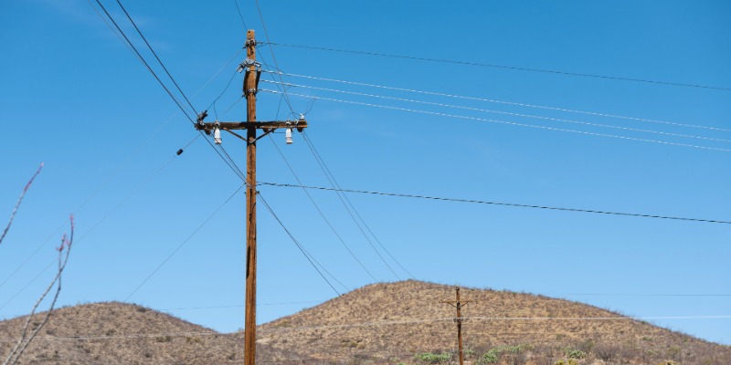 Utility pole in rural landscape with two single-phase S&C TripSaver® Reclosers on overhead lines