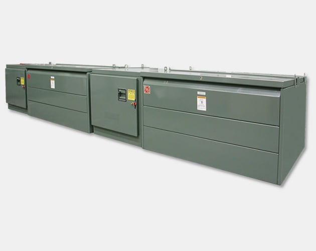 outlined image of a green four compartment custom metal-enclosed switchgear system six custom metal enclosed switchgear, system 6, 4 compartment metal enclosed switchgear Metal clad switchgear, metal enclosed switchgear
